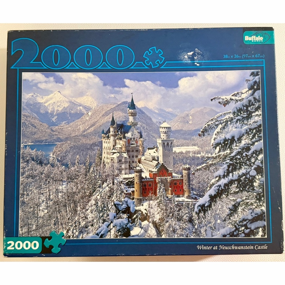 Buffalo Games 2000 Piece Puzzle Winter Neuschwanstein Castle COMPLETE Poster